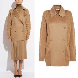 Max Mara Rumena Double Breasted Cashmere Cable Knit Coat Camel Large
